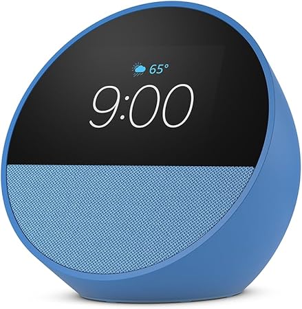 Amazon Echo Spot, ideal para mesitas de noche, oficinas y cocinas, incluye despertador inteligente con Alexa